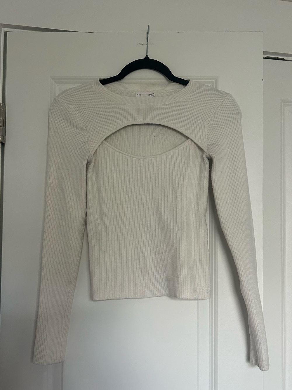 Good American Cotton Blend White Sweater with Cut-out
